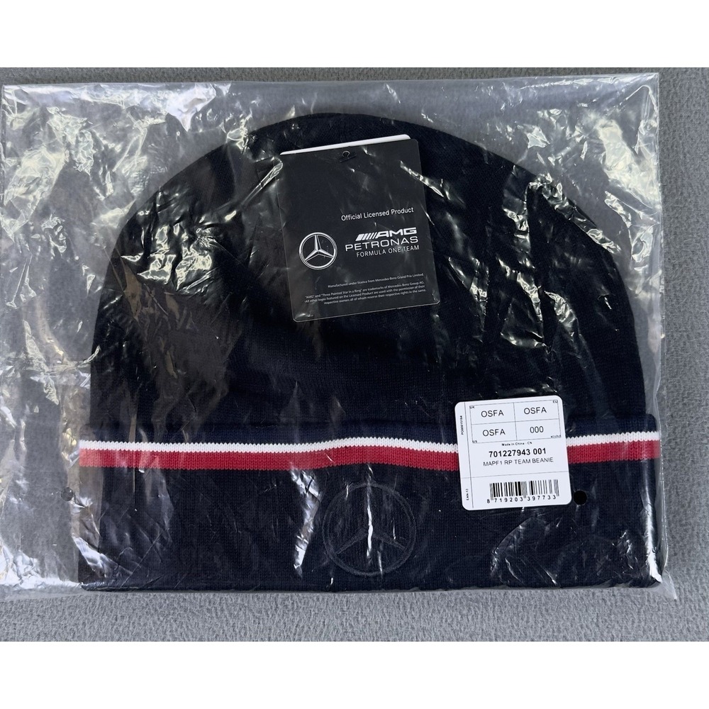 Mercedes Beanie Black Knit AMG Petronas Formula One Racing Team Hat Cap - Picture 3 of 8